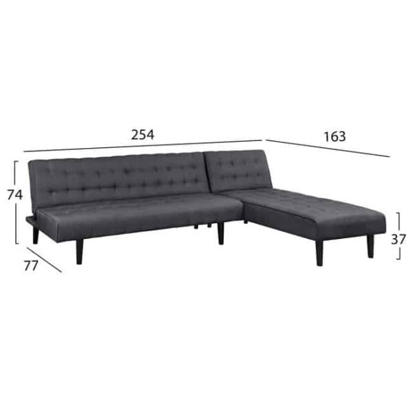 ΚΑΝΑΠΕΣ ΚΡΕΒΑΤΙ ΓΩΝΙΑ ΑΝΑΣΤΡΕΨΙΜΗ ZELDA HM3154.01 ΜΕ ΓΚΡΙ ΥΦΑΣΜΑ 254X163X74Y εκ. - Image 2