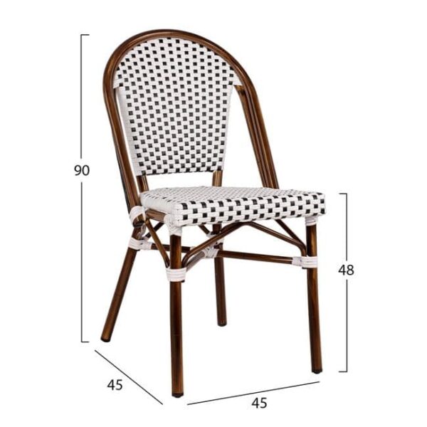 ΚΑΡΕΚΛΑ BISTRO ΑΛΟΥΜΙΝΙΟΥ BAMBOO LOOK ΜΕ ΛΕΥΚΟ-ΜΑΥΡΟ RATTAN HM5566.01 45x54x90Υεκ. - Image 2
