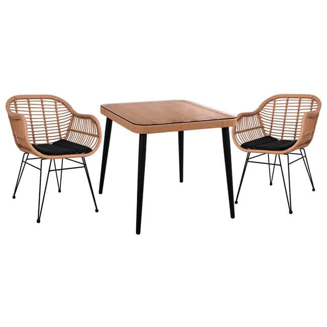 HM5536+HM5450 ΣΕΤ 3ΤΜΧ ALLEGRA WICKER ΜΕ ΤΡΑΠΕΖΙ 80X80Χ78Υ ΜΠΕΖ & ΜΑΥΡΟ ΧΡΩΜΑ HM10483 - Image 1