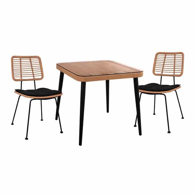 HM5536+HM5454 ΣΕΤ 3ΤΜΧ ALLEGRA WICKER ΜΕ ΤΡΑΠΕΖΙ 80X80Χ78Υ ΜΠΕΖ & ΜΑΥΡΟ ΧΡΩΜΑ HM10485 - Image 1
