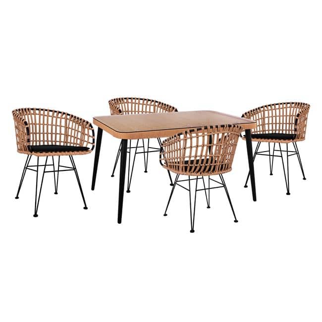 HM5537+HM5456 ΣΕΤ 5ΤΜΧ ALLEGRA WICKER ΜΕ ΤΡΑΠΕΖΙ 140X80Χ78Υ ΜΠΕΖ & ΜΑΥΡΟ ΧΡΩΜΑ HM10488 - Image 1