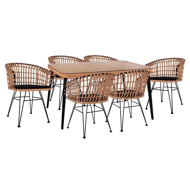 HM5538+HM5456 ΣΕΤ 7ΤΜΧ ALLEGRA WICKER ΜΕ ΤΡΑΠΕΖΙ 160X90X78Υ ΜΠΕΖ & ΜΑΥΡΟ ΧΡΩΜΑ HM10496 - Image 1