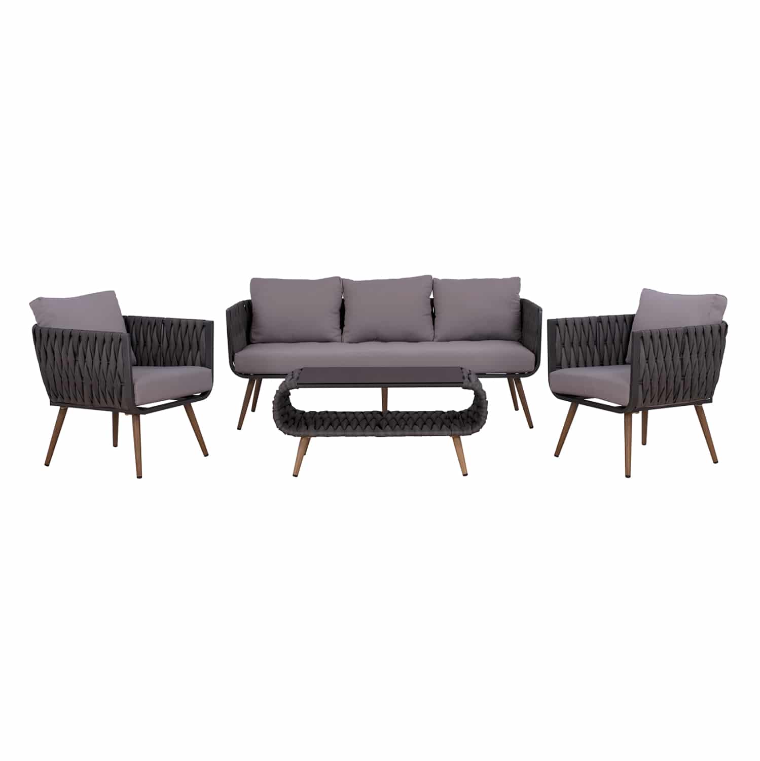 HM5282.11 ΣΕΤ ΣΑΛΟΝΙ 4ΤΜΧ VARNAMO HM5282.11 ΑΛΟΥΜΙΝΙΟ ΟΨΗ ΞΥΛΟΥ-ΣΧΟΙΝΙ STRAP ΓΚΡΙ-ΓΥΑΛΙ - Image 1