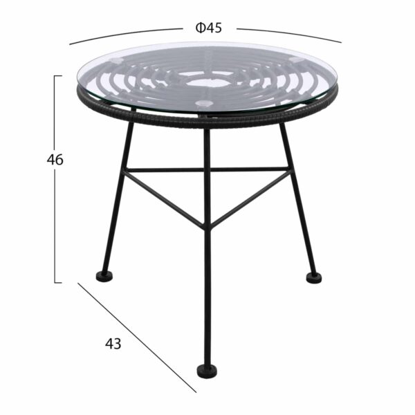 ΤΡΑΠΕΖΙ ΜΕΤΑΛΛΙΚΟ ALLEGRA ΜΕ WICKER ΣΕ ΜΑΥΡΗ ΑΠΟΧΡΩΣΗ ΚΑΙ ΓΥΑΛΙ HM5459.02  Φ45x46εκ - Image 2