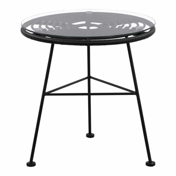 ΤΡΑΠΕΖΙ ΜΕΤΑΛΛΙΚΟ ALLEGRA ΜΕ WICKER ΣΕ ΜΑΥΡΗ ΑΠΟΧΡΩΣΗ ΚΑΙ ΓΥΑΛΙ HM5459.02  Φ45x46εκ - Image 3