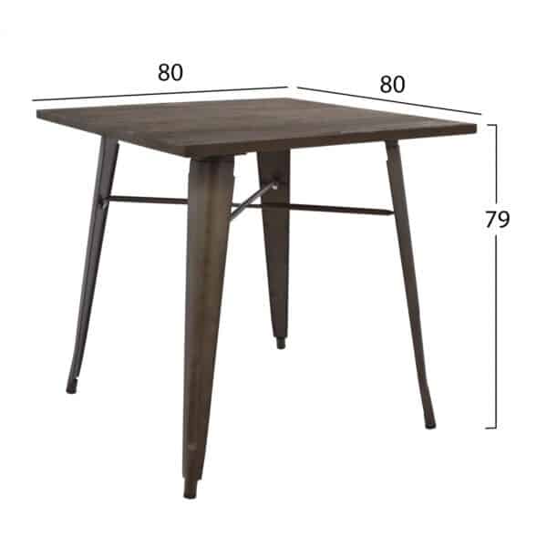 ΤΡΑΠΕΖΙ ΜΕΤΑΛΛΙΚΟ ΣΕ ΧΡΩΜΑ RUSTY ΚΑΙ ΞΥΛΟ HM0611.04 80x80x76εκ - Image 2