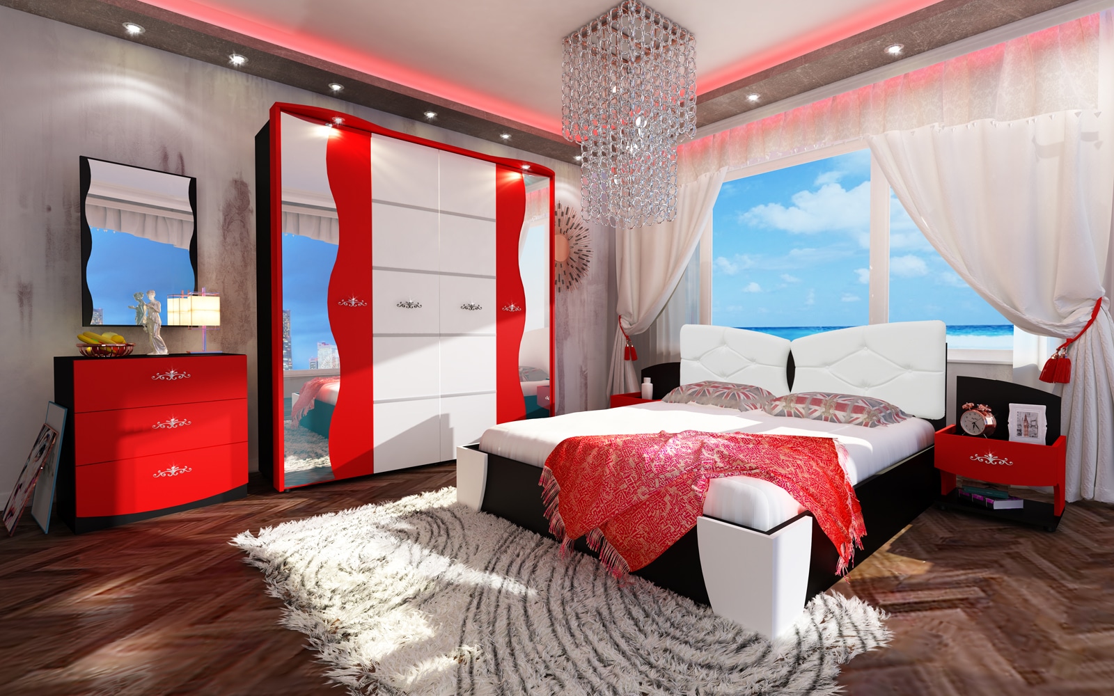 Σετ Κρεβατοκάμαρας 4 τεμαχίων 160/200 Σετ Κρεβατοκάμαρας 4 τεμαχίων 160/200, Amor-Smart Home με ΔΩΡΟ συρταριέρα, 252,5x260x92,5, Genomax - Image 1