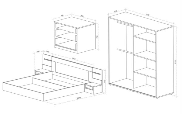 Σετ Κρεβατοκάμαρας 4 τεμαχίων Adel με ΔΩΡΟ μηχανισμό ανύψωσης, 165x77x207 εκ., Genomax - Image 2
