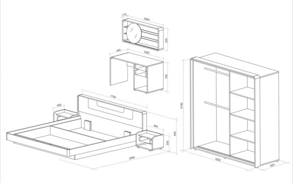 Σετ Κρεβατοκάμαρας 4 τεμαχίων 160/200, Ares, Genomax - Image 2