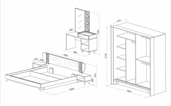 Σετ Κρεβατοκάμαρας Ego, 5 τμχ., 245/205/91 εκ., Genomax - Image 6