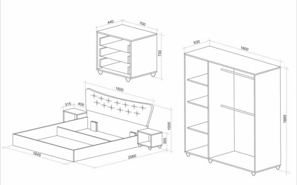 Σετ Κρεβατοκάμαρας 5 τεμαχίων Majestic με ΔΩΡΟ συρταριέρα για στρώμα 160x200 εκ., 244x106x206 εκ., Genomax - Image 3