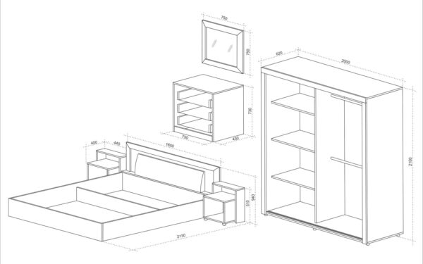 Σετ Κρεβατοκάμαρας 5 τεμαχίων 160/200, Royal, 252,5/231/94 εκ., Genomax - Image 2