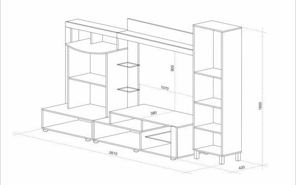 Σύνθετο Σαλονιού Lago, 261x42x180, Genomax - Image 3
