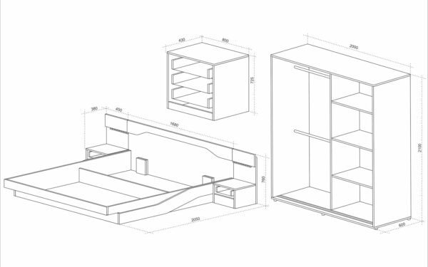 Σετ κρεβατοκάμαρας 3 τεμαχίων, 160/200, Aramo, Genomax - Image 2