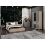 Σετ Κρεβατοκάμαρας 4 τεμαχίων Verona High με Ορθοπεδικό στρώμα 160x200 εκ., Σόνομα με γκρι γυαλιστερό, 204x90x164 εκ., κωδ. 1219922209, Genomax