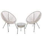 ACAPULCO Set Κήπου - Βεράντας: Τραπέζι + 2 Πολυθρόνες Μέταλλο Μαύρο / Rattan Άσπρο Τραπ:Φ50x50cm - Πολ:73x76x89cm