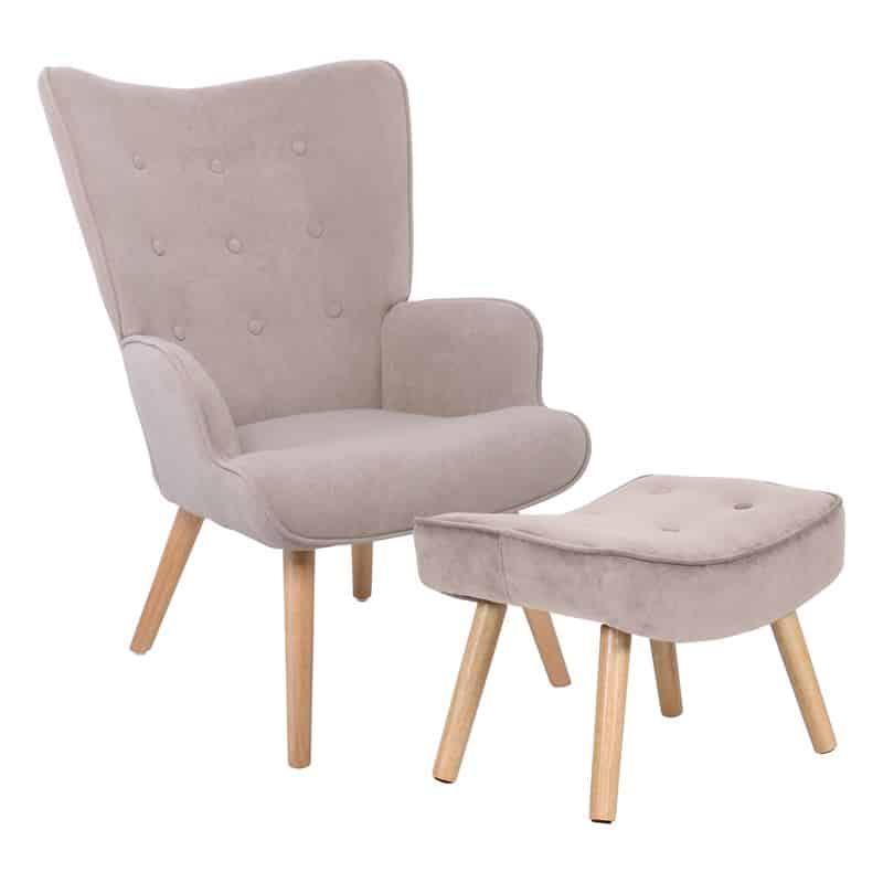 ALMA Πολυθρόνα - Μπερζέρα με Σκαμπό - Υποπόδιο Φυσικό Ύφασμα Velure Ανοιχτό Καφέ ALMA Πολυθρόνα - Μπερζέρα με Σκαμπό - Υποπόδιο Φυσικό Ύφασμα Velure Ανοιχτό Καφέ,K/D 69x76x97cm / 52x38x35cm - Image 1