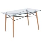 ART Wood Τραπέζι Κουζίνας Τραπεζαρίας, Οξιά Φυσικό, Επιφάνεια Γυαλί 120x80x74cm