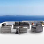 BELMAR Living Set Σαλόνι Κήπου ALU:3Θέσ+2 Πολυθρόνες+Τραπέζι Wicker GreyWhite, Μαξ.Γκρι Σκ. 100x50x45-192x85x73-80x85x73cm