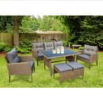 CALIFORNIA Σαλόνι - Τραπεζαρία Τραπέζι+3Θέσιος+2 Πολυθρόνες+ 2 Σκαμπό Μέταλλο-Wicker Φυσικό Table:120x70x70cm Set 7 Seats