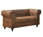 CHESTERFIELD York Kαναπές 2Θέσιος Σαλονιού - Καθιστικού, Ύφασμα Απόχρωση Καφέ Camel 150x82x77cm