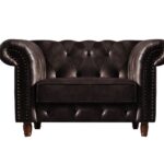 CHESTERFIELD-Air Πολυθρόνα Σαλονιού - Καθιστικού, Ύφασμα Leather Air, Χρώμα Σκούρο Καφέ 117x89x75cm