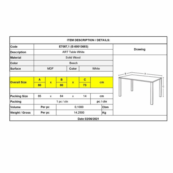 ART Τραπέζι Τραπεζαρίας Άσπρο MDF, Πόδια Οξιά Φυσικό 80x80 H.73cm - Image 3