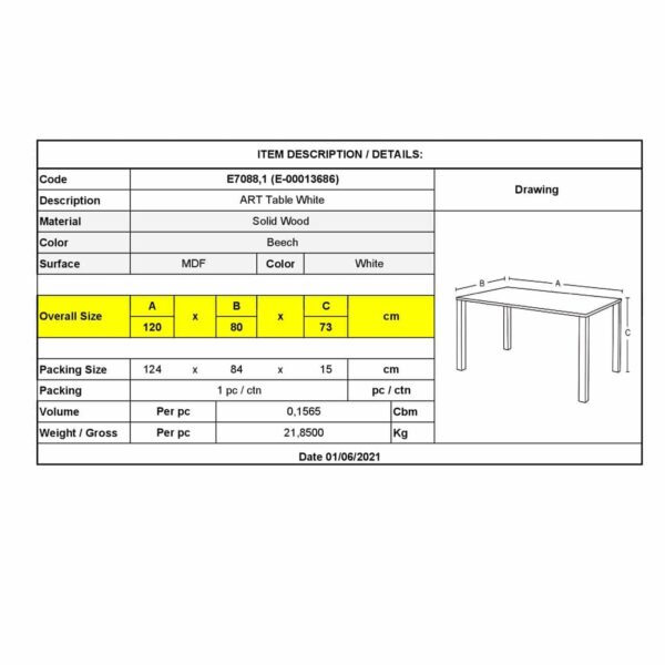 ART Τραπέζι Τραπεζαρίας Κουζίνας, Άσπρο MDF, Πόδια Οξιά Φυσικό 120x80x73cm - Image 4