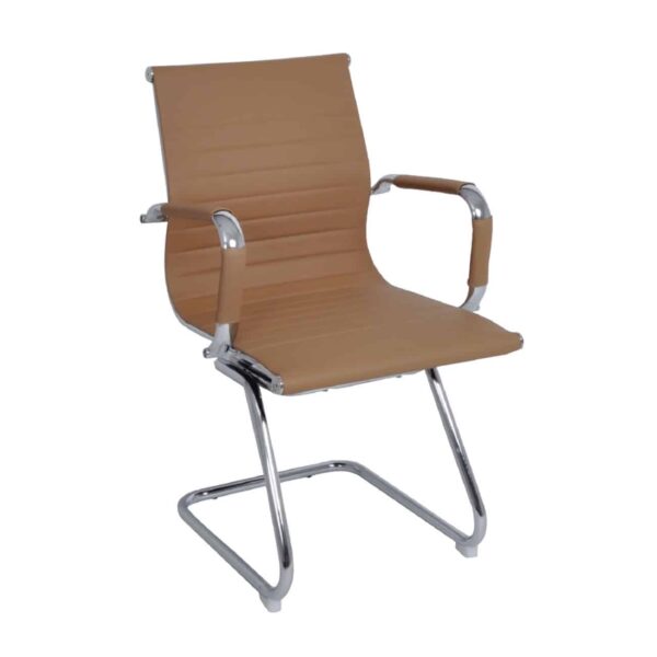 BF3300V Πολυθρόνα Γραφείου Επισκέπτη, Μέταλλο Βάση Χρώμιο PU Μπεζ 55x60x91cm - Image 2