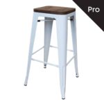 RELIX Wood Σκαμπό Bar-Pro, Στοιβαζόμενο, Μέταλλο Βαφή Άσπρο, Κάθισμα Dark Oak 43x43 H.76cm - Image 2