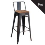 RELIX Wood Σκαμπό Bar-Pro με Πλάτη, Μέταλλο Βαφή Antique Black, Απόχρωση Ξύλου Dark Oak 44x44x75/100cm - Image 2
