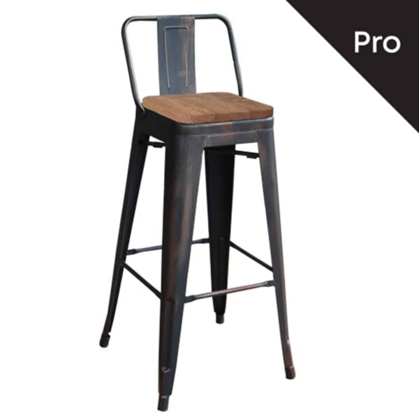 RELIX Wood Σκαμπό Bar-Pro με Πλάτη, Μέταλλο Βαφή Antique Black, Απόχρωση Ξύλου Dark Oak 44x44x75/100cm - Image 2