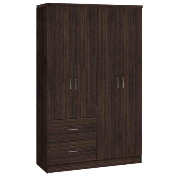 LIFE Ντουλάπα Τετράφυλλη, 2 Συρτάρια, 5 Ράφια, Θέσεις για Κρεμάστρες, Απόχρωση Wenge 119x42x180cm - Image 2