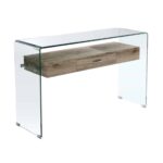 GLASSER Wood Κονσόλα Γυαλί Clear 12mm - Ράφι με Συρτάρι Απόχρωση Δρυς 120x40x75cm - Image 2