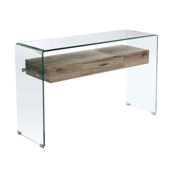 GLASSER Wood Κονσόλα Γυαλί Clear 12mm - Ράφι με Συρτάρι Απόχρωση Δρυς 120x40x75cm - Image 2