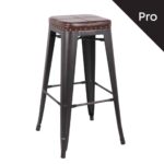 RELIX Σκαμπό Bar-Pro, Στοιβαζόμενο, Μέταλλο Βαφή Antique Black, Pu Σκούρο Καφέ 43x43x78cm - Image 2