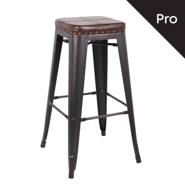 RELIX Σκαμπό Bar-Pro, Στοιβαζόμενο, Μέταλλο Βαφή Antique Black, Pu Σκούρο Καφέ 43x43x78cm - Image 2