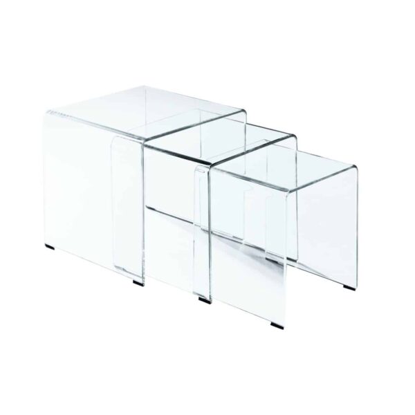 GLASSER Set 3  Βοηθητικά Τραπεζάκια, Διάφανο Γυαλί 10m 42x42x42/36x36x39/30x30x36cm - Image 2