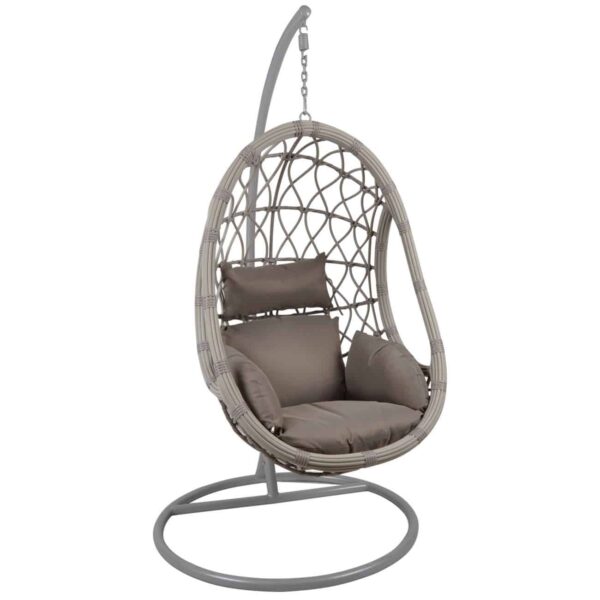 MACAN Κρεμαστή Πολυθρόνα, Wicker Grey, Μέταλλο Βαφή Γκρι, Μαξιλάρι Cappuccino Φ105x203cm - Image 2