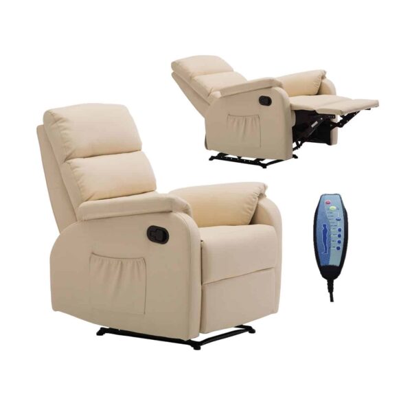 COMFORT Massage Πολυθρόνα Relax, Σαλονιού - Καθιστικού, PU Μπεζ 74x90x98cm - Image 2