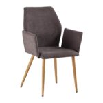 LETO Πολυθρόνα Τραπεζαρίας Κουζίνας, Μέταλλο Βαφή Φυσικό, Ύφασμα Grey Brown 55x56x86cm - Image 2