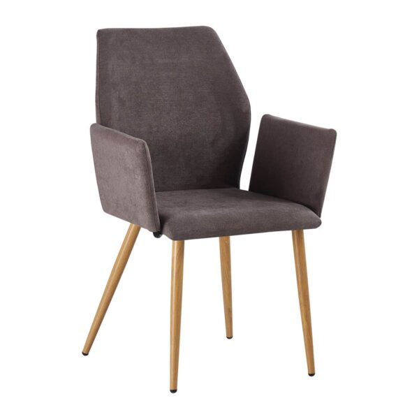 LETO Πολυθρόνα Τραπεζαρίας Κουζίνας, Μέταλλο Βαφή Φυσικό, Ύφασμα Grey Brown 55x56x86cm - Image 2