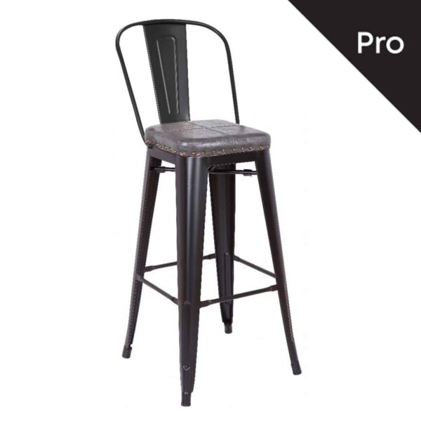 RELIX Σκαμπό Bar-Pro με Πλάτη, Μέταλλο Βαφή Μαύρο Matte, Pu Σκούρο Γκρι 43x48x78/114cm - Image 2