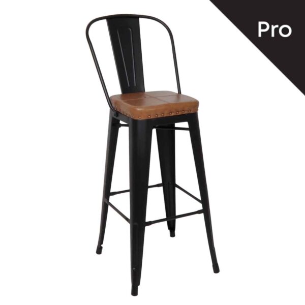 RELIX Σκαμπό Bar-Pro με Πλάτη, Μέταλλο Βαφή Μαύρο Matte, Pu Camel 43x48x78/114cm - Image 2