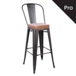 RELIX Σκαμπό Bar-Pro με Πλάτη, Μέταλλο Βαφή Antique Black, Pu Camel 43x48x78/114cm - Image 2