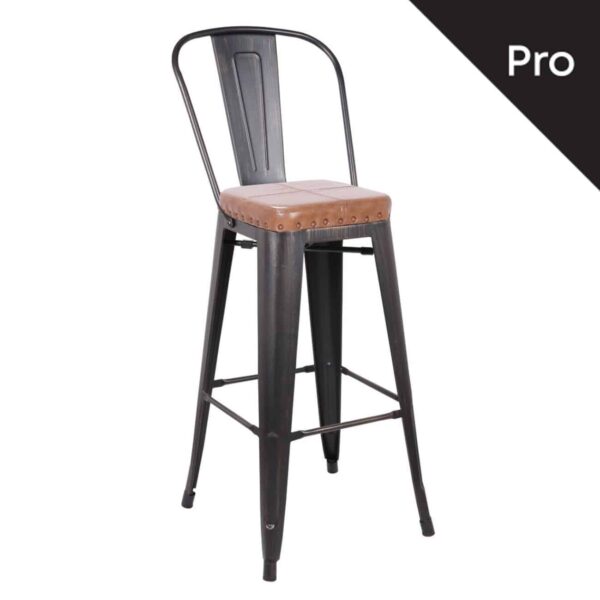 RELIX Σκαμπό Bar-Pro με Πλάτη, Μέταλλο Βαφή Antique Black, Pu Camel 43x48x78/114cm - Image 2