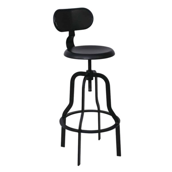 BRUNO Σκαμπό BAR με Πλάτη, Μέταλλο Βαφή Μαύρο, Ύψος Ρυθμιζόμενο, Περιστρεφόμενο 43x50x67/91-82/106cm - Image 2