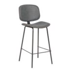 BARLEY Σκαμπό ΒAR με Πλάτη, Μέταλλο Βαφή Μαύρο, PU Απόχρωση Vintage Grey 43x49x70/102cm - Image 2