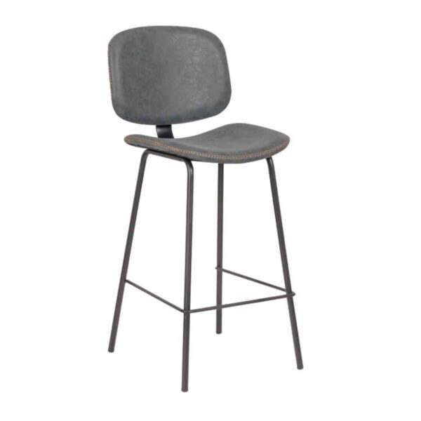 BARLEY Σκαμπό ΒAR με Πλάτη, Μέταλλο Βαφή Μαύρο, PU Απόχρωση Vintage Grey 43x49x70/102cm - Image 2