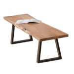 LIZARD Slim Πάγκος Μέταλλο Βαφή Μαύρο, Ξύλο Ακακία Φυσικό 160x45x45cm Solid Wood 25mm - Image 2